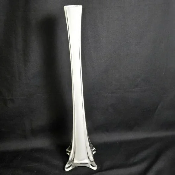 Vintage Clear Glass Floor Bud Vase 16" Tall Trumpet Stretch Flared Base Decor - Picture 1 of 9